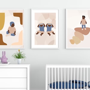 Set of 3 Afrocentric Boy Nursery, Black Boy Nursery Print, Afro American Boy Print, Print for Boys Bedroom Nursery Decor, Boy Wall Art