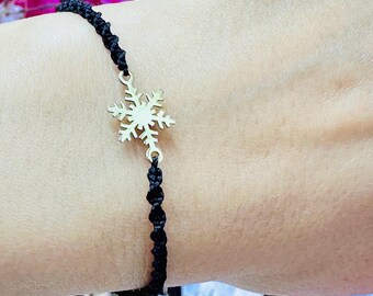 Benutzerdefinierte Schneeflocke Armband, verstellbar 14K Gold Bester Freund Boho Stil, Handgemachtes Winter Wunderland Freundschaftsarmband Perfektes Weihnachtsgeschenk