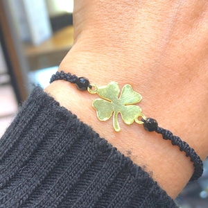 Elegant Clover Gold Bracelet, Lucky Four-Leaf Clover Cuff, Adjustable Friendship Bracelet, Delicate Handwoven Jewelry for Good Luck, Gifts