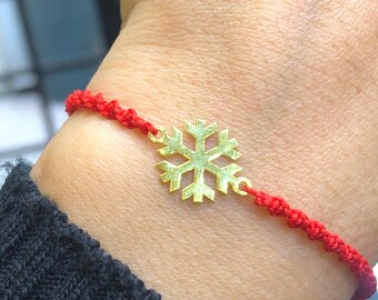 14K Gold Snowflake Bracelet, Boho Style Friendship, Winter Jewelry, Mother's Day Gift, Gift For Mom