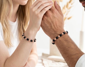 Copper Onyx Bracelet, Hematite Beaded Stretch Bracelet, Handmade, Unisex, Everyday Jewelry, Unisex Gift, For Him Her