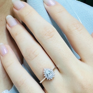 Drop Diamond Ring, Colorless Natural Gold Ring, 0.15 Ct Diamond Ring, 14K Gold Diamond Ring, Sapphire Ring, Anniversary Gift for Wife