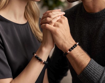 Genuine Raw Copper Bracelet 8mm, Onyx Jewelry, Flexible Handmade, Everyday Wear, Unisex Gift