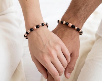 Onyx Stretch Bracelet Copper Hematite Beaded Bracelet Unisex Handmade Jewelry Everyday Gift