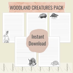 Woodland Creatures Theme Blank Notebook Pages