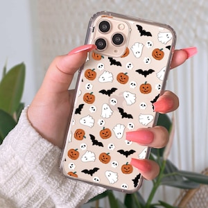 Cute Halloween Aesthetic Phone Case For iPhone 16 15 14 13 Pro Max 12 Mini 11 XR 7 8 Samsung Galaxy S25 S24 S23 S22 Clear Phone Cover