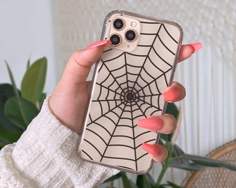 Minimalistic Spider Web Halloween Phone Case For iPhone 15 14 13 Pro Max 12 Mini 11 XR 7 8 Samsung Galaxy S24 S23 S22 Clear Phone Cover