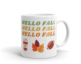 Hola Taza de otoño, Taza de fútbol, Taza de hojas de otoño, Taza de otoño, Taza de otoño, Taza de café de otoño, Taza de especias de calabaza, Taza de calabaza
