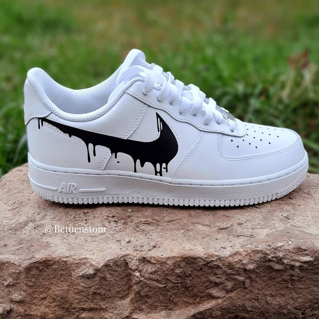 Nike Air Force 1 Custom Shoes Drip Black White Swoosh Sneakers All Sizes