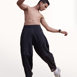 Natural Organic Cotton Yoga Pants | Harem Pants | Cotton Pants Boxate | Flexible Waistband | Light Breathable Fabric - Black