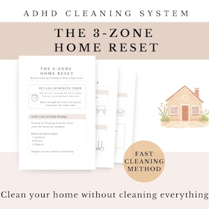 ADHD 3 Zone Home Reset System, Simple Zone Cleaning Method, ADHD Home Reset Routine, Executive Dysfunction Cleaning Help, Overwhelmed Home
