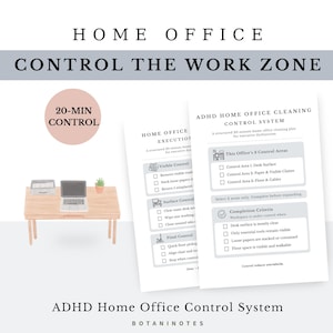 ADHD Home Office Reset Printable, 20 Minute Desk Cleaning Checklist, Workspace Organization, Work Zone Control System