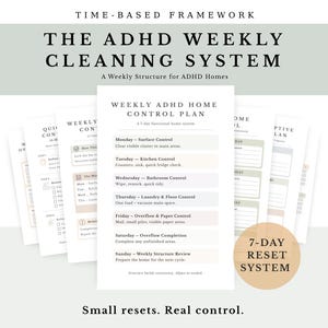 Weekly ADHD Home Reset System, 7-Day Cleaning Framework, Executive Function Friendly Weekly Cleaning Plan, ADHD Home Control Printable