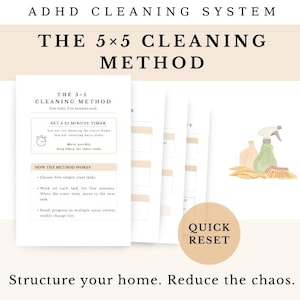 Método de limpieza 5x5 para TDAH, sistema de limpieza sencillo, rutina de reinicio del hogar para TDAH, método de limpieza para la disfunción ejecutiva, limpieza del hogar para cuando uno está abrumado
