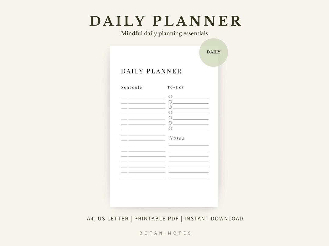 Daily Planner Printable | Minimal Daily Planner PDF | A4 & US Letter ...
