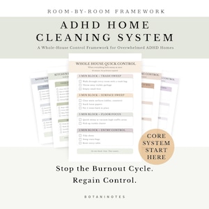 Sistema de reinicio del hogar para personas con TDAH, Marco de limpieza para TDAH, Plan habitación por habitación para el trastorno ejecutivo, Imprimible para organizar una casa desordenada