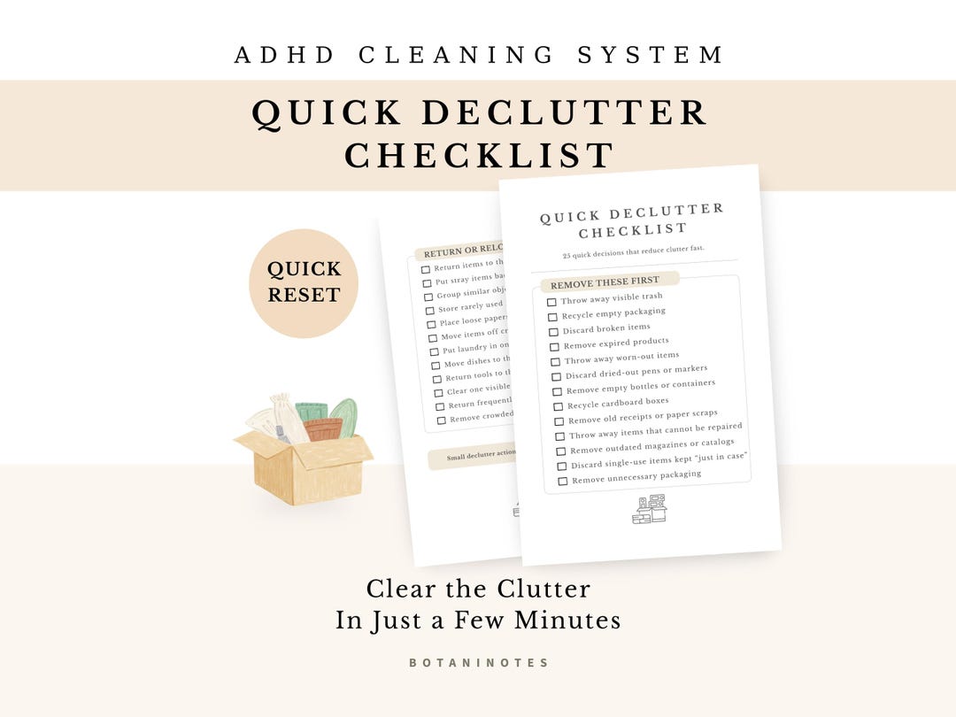 ADHD Quick Declutter Checklist, ADHD Decluttering List Printable ...