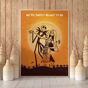 Jack et Sally, Personnages d’Halloween, joyeux Halloween, décorations d’Halloween intérieur, art mural abstrait minimaliste de la nature