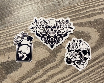 Skull Stickers, Gothic Stickers, Skulls and Roses, Goth Stickers, Tumbler Stickers, Journal Stickers