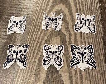 Skull Stickers, Gothic Stickers, Laptop Stickers, Tumbler Stickers, Skull Butterfly, Goth Stickers