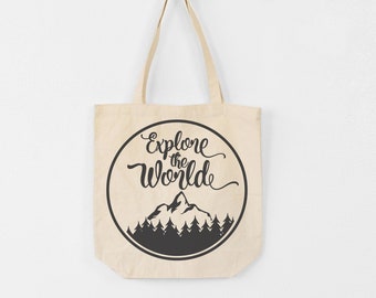 Explore The World Tote Bag, Camping Lover Tote Bag, Hiking Lover Tote Bag, Camper Tote Bag, Adventure Lover Tote Bag