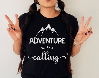 Adventure Is Calling and I Must Go Shirt, Graphic Short Sleeve or Long Sleeve Adventure Hiking Mountains T-Shirt Adventure Is Calling