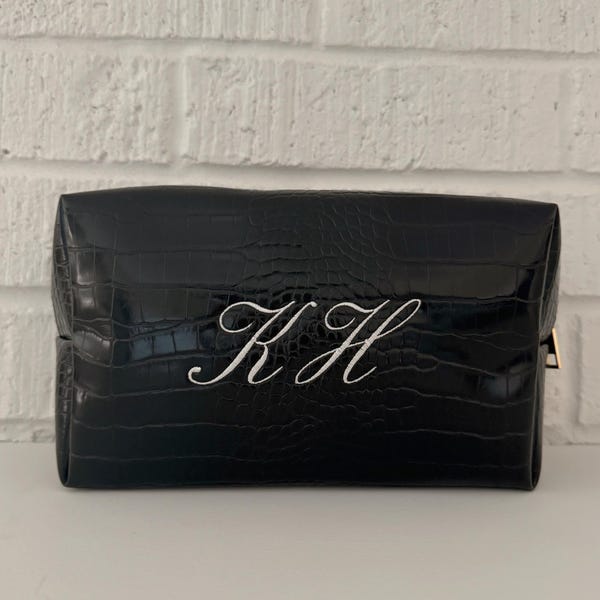 CUSTOM CROC POUCH | Black | Embroidered Cosmetic Bag | Personalized