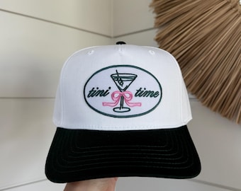 TINI TIME Patch Hat | Green & White | Unisex Trucker Hat | Martini Hat | Canvas Hat