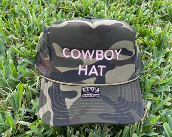 COWBOY HAT CAMO Trucker Hat  | Camo/Pink | Unisex Trucker Hat | Cowboy Hat | Trendy Trucker Hat | embroidered hat | womens trucker hat