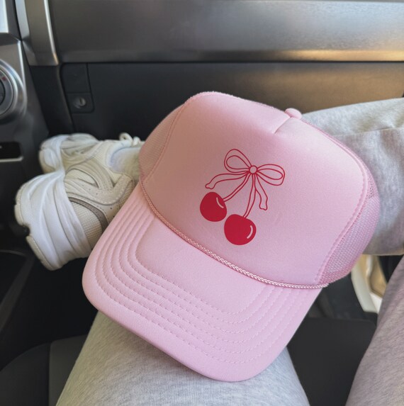 Pink Trucker Hat with Cherry Design Very Cherry Trucker Hat – Packed Party main image 4