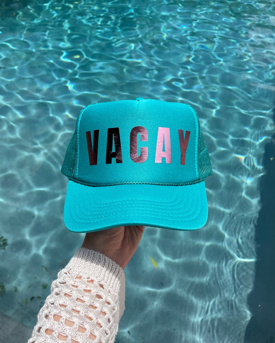 VACAY Trucker Hat Metallic Trendy Trucker Hat Vinyl Trucker Hat Neon Trucker Hat Summer Hat Etsy