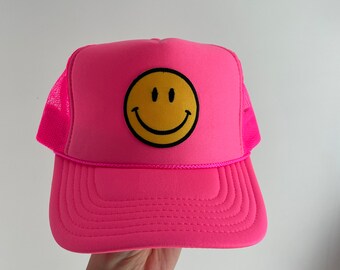 Have A Nice Day Style 5 Neon Pink Trucker Hat With Mesh Snap  display picture 3