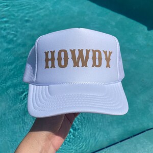 HOWDY Trucker Hat | White & Tan | Unisex Trucker Hat | Western Trucker Hat