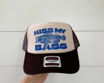 KISS MY BASS Trucker Hat | Brown & Blue | Unisex trucker hat