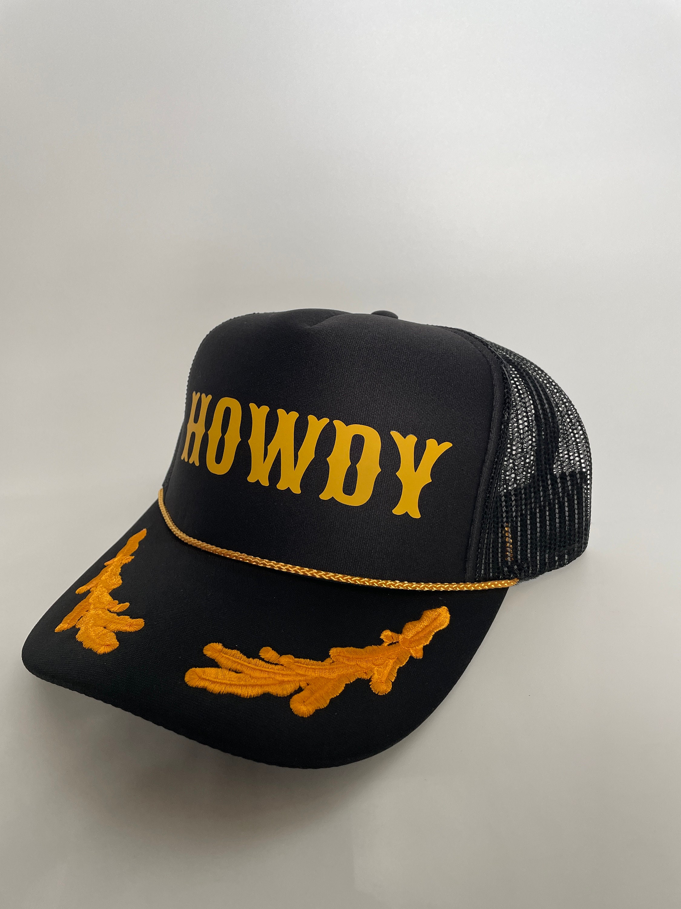 HOWDY Trucker Hat | Black & Yellow | Embroidered Captain Hat  display picture 3