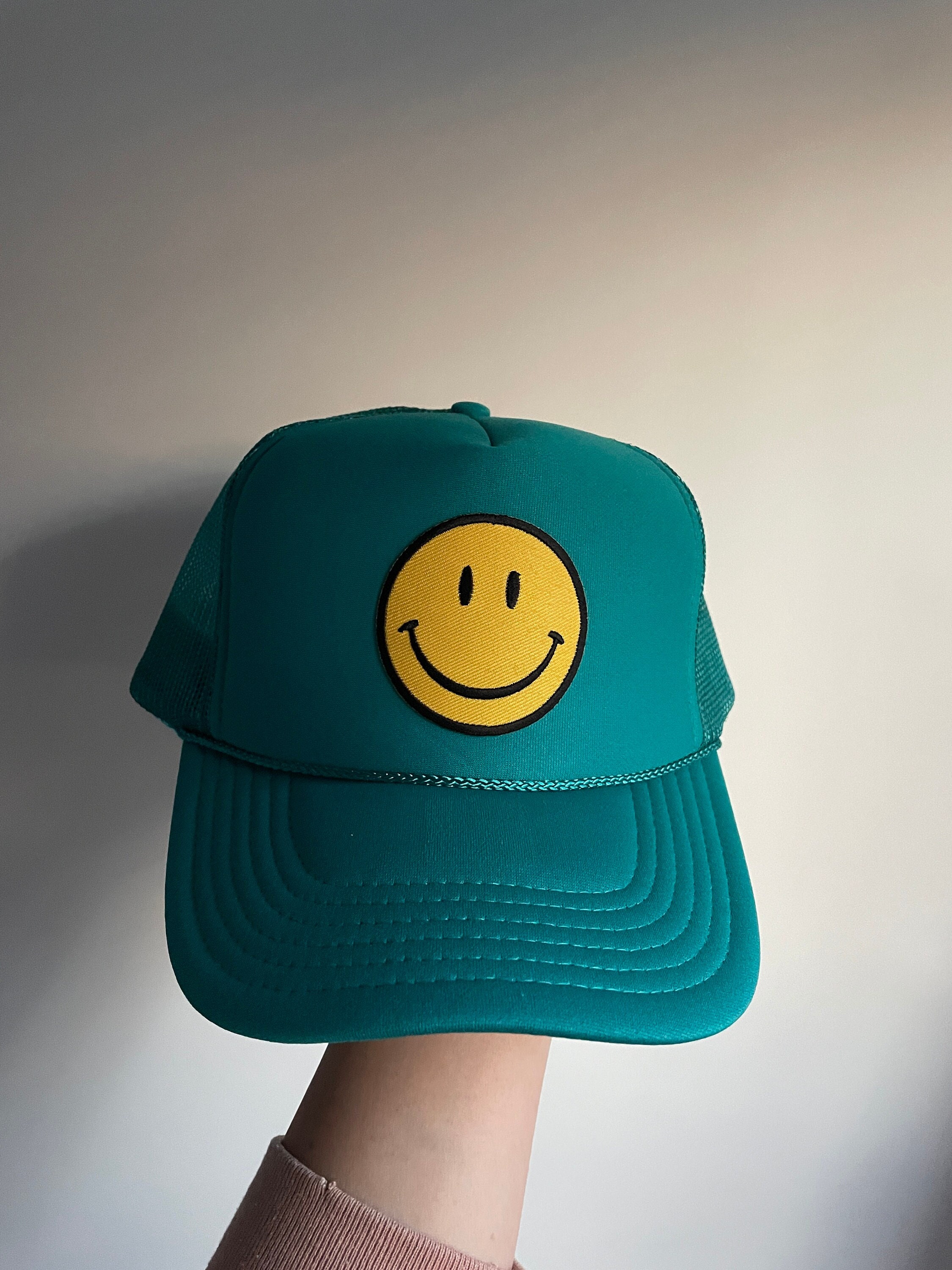 SMILEY FACE TRUCKER Hat | Teal Smiley Face Hat | Trendy  display picture 2