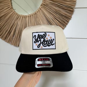 YEEHAW Star Patch Hat | Black/Tan | Unisex Trucker Hat | Western Trucker Hat