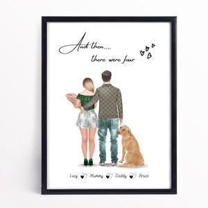 Personalised family print, Couple with dog, Couple with baby, New member of the family print, Gift for new parents, Newborn print