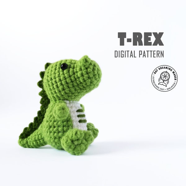 Patrón de crochet T-Rex (PDF) Dinosaurio Amigurumi, Patrón de dinosaurio de crochet, Tiranosaurio de crochet, Versiones para zurdos y diestros incluidas