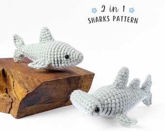 Sharks 2-in-1 Pattern Set (PDF) Shark Family Amigurumi Pattern Bundle, Crochet Great White Shark, Hammerhead Shark Amigurumi
