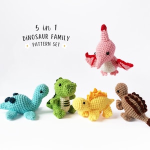 Virkmönster för dinosaurieamigurumi: T-rex, Stegosaurus, Ankylosaurus, Plesiosaurus, Pterodactyl (PDF)