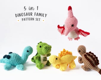 Dinosaur Amigurumi Crochet Pattern Bundle: T-rex, Stegosaurus, Ankylosaurus, Plesiosaurus, Pterodactyl (PDF)