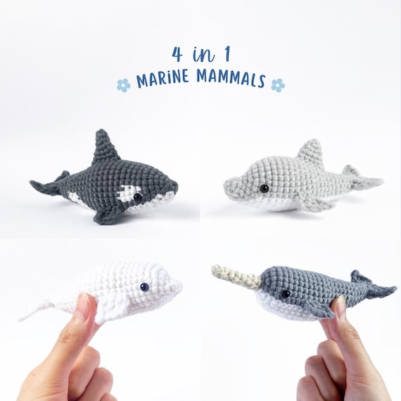 Sea Creatures Crochet Pattern Bundle: Dolphin, Beluga, Narwhal, Orca (PDF)
