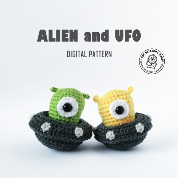 Alien and UFO Crochet Pattern (PDF) Flying Saucer Amigurumi, Crochet Space Series Pattern, Left-handed & Right-handed Versions Included