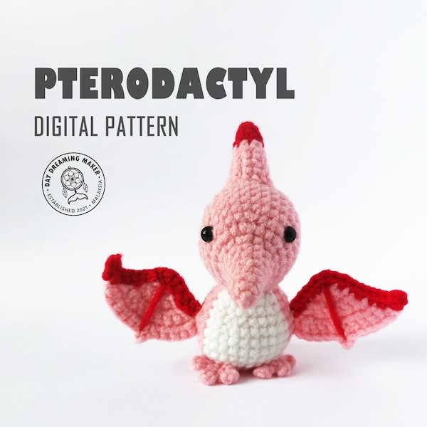 Pterodactyl Crochet Pattern (PDF) Dinosaur Amigurumi, Crochet Flying Dinosaur Pattern, Pterodactylus Pattern, Left-handed & Right-handed