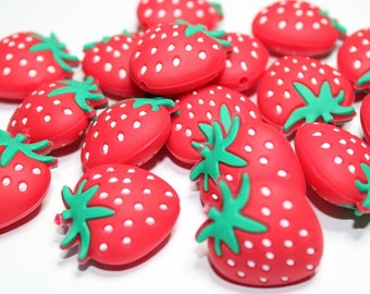 Perles fraise en silicone, perles pour création attache tétine
