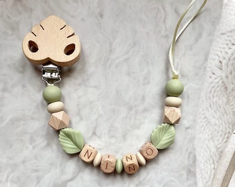 Personalized monstera pacifier clip