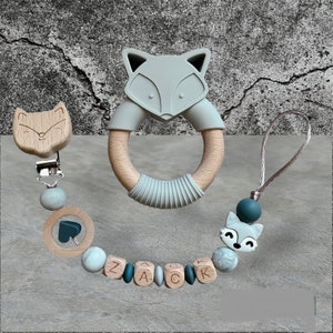 Personalized gray fox pacifier clip or all