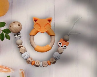 Personalized pacifier clip or fox set