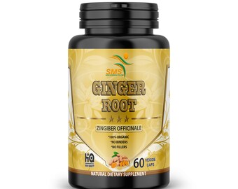 Organic Ginger Root Powder (Zingiber officinale) No Fillers, No Binders, 60 Veggie Capsules